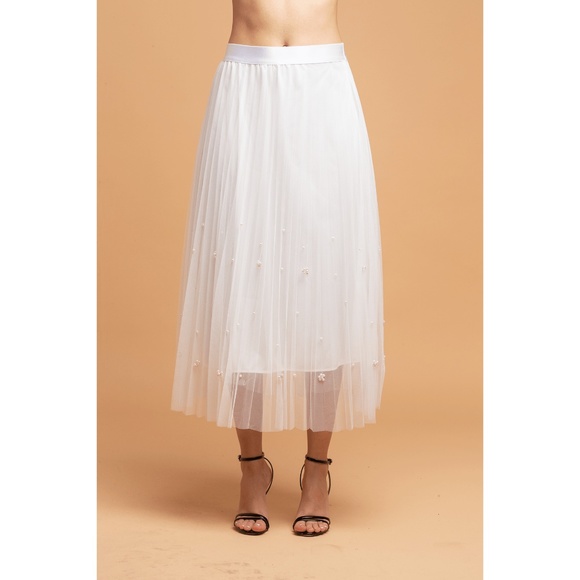 Eva Franco Anthropologie Lila Pearl Tulle Midi Skirt Embellished - Picture 4 of 6